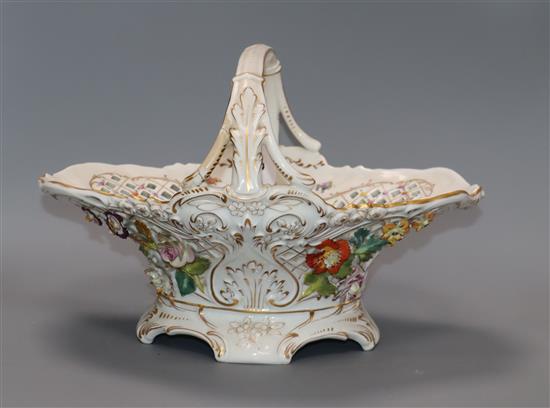 A Dresden floral encrusted porcelain basket height 22cm